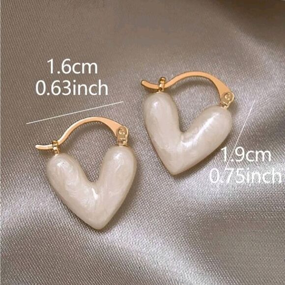 3 For 26 -  White Heart Dangle Hoop Earrings - Picture 2 of 5